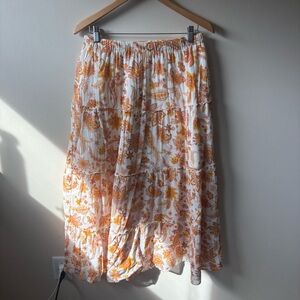 Ghanda Flowy Cotton Orange Floral Maxi Skirt